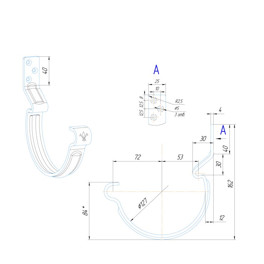 Крюк короткий усиленный модернизированный с комплектом крепления Aquasystem, PU MATT, RAL 8017 Коричневый 125/90 купить в Тольятти