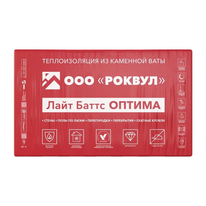 Утеплитель Роквул Лайт Баттс Оптима 100мм, 5 плит, 3м2, 600х1000мм, 0.3м3 Rockwool купить в Тольятти